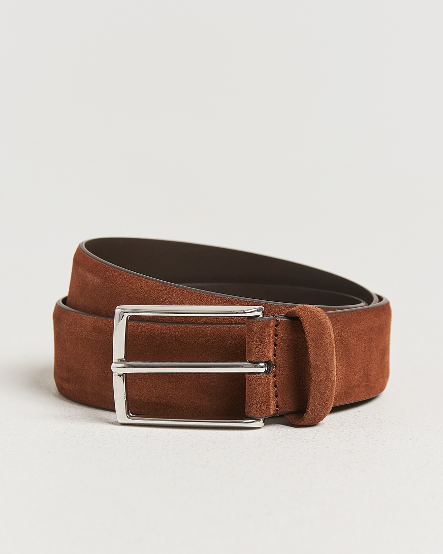 Herre | Snart på lager | Anderson's | Calf Suede 3,5 cm Belt Tobacco