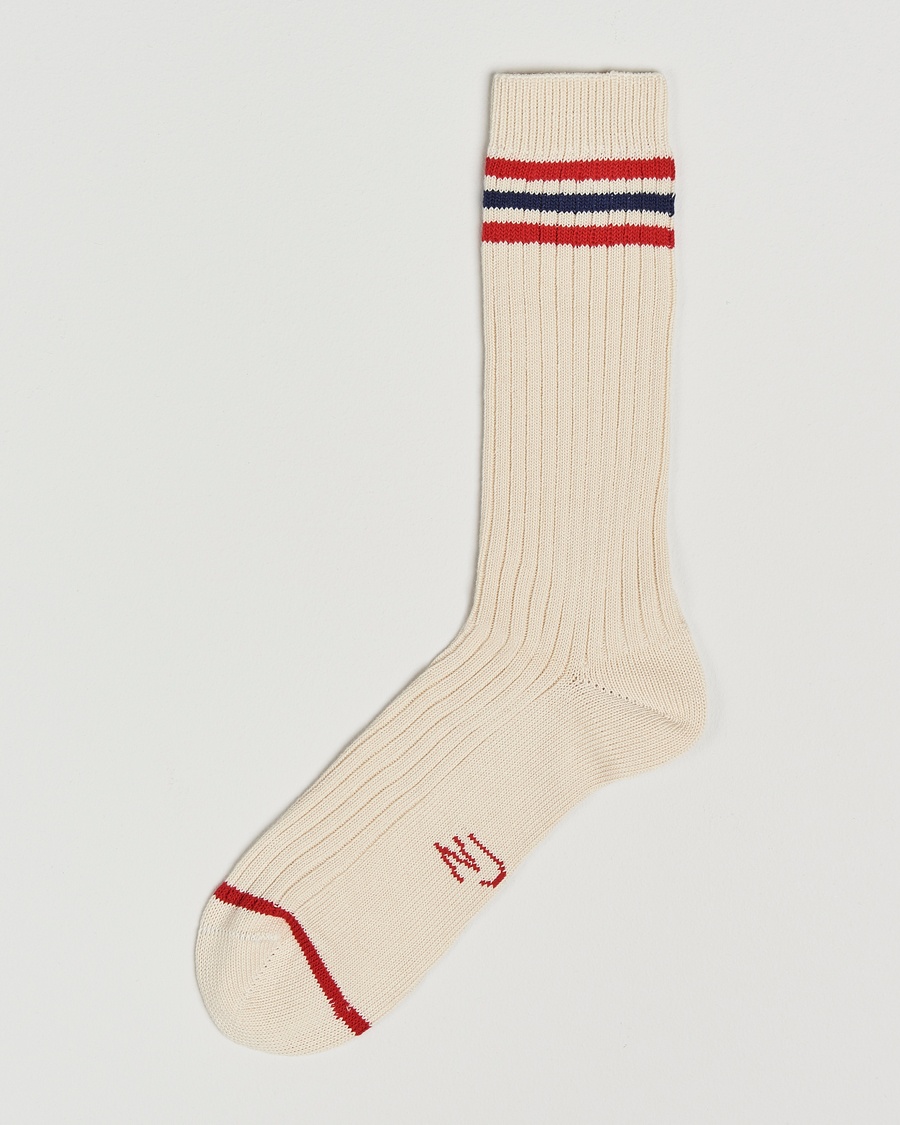 Nudie Jeans Retro Tennis Socks Off White/Red – Hvid