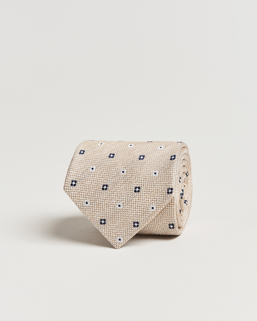 Herre | Amanda Christensen | Amanda Christensen | Silk/Linen Printed Flower 8cm Tie Sand