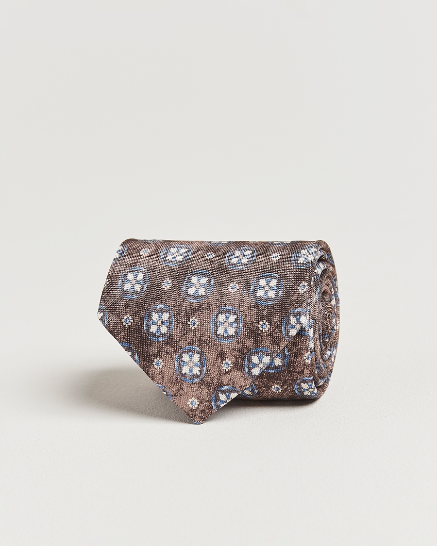 Herre | Amanda Christensen | Amanda Christensen | Silk Oxford Printed Flower 8cm Tie Brown