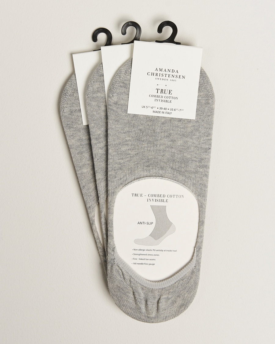 Amanda Christensen 3-Pack True Cotton Invisible Socks Light Grey Melange – Grå
