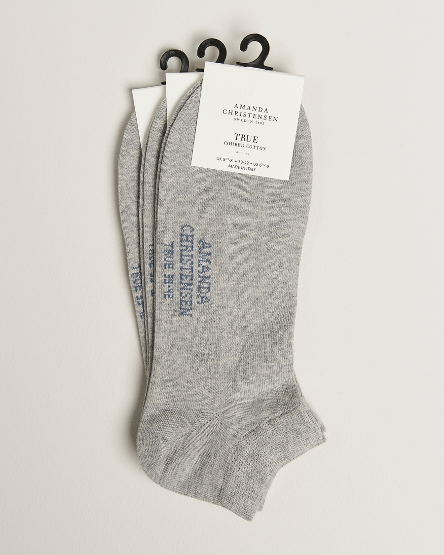 Amanda Christensen 3-Pack True Cotton Sneaker Socks Light Grey Melange – Grå