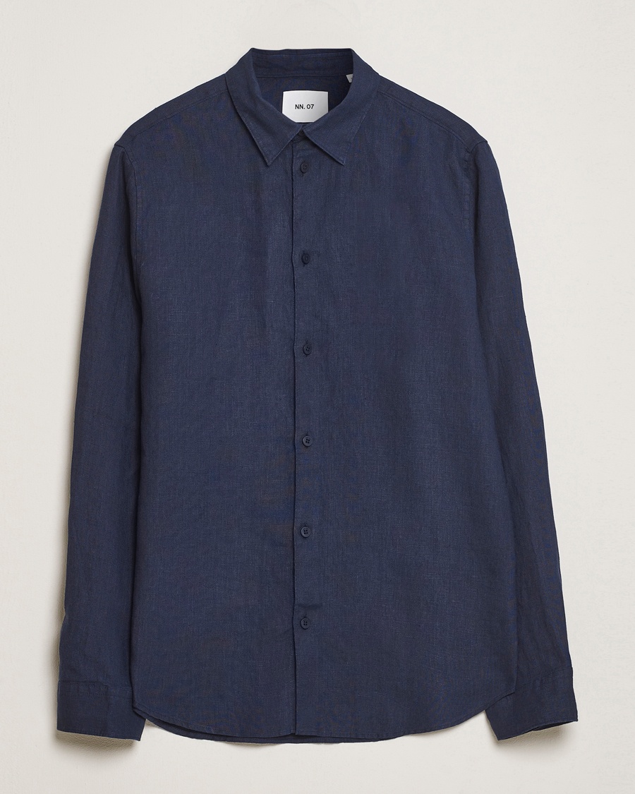 NN07 Enzo Linen Shirt Navy Blue – Blå