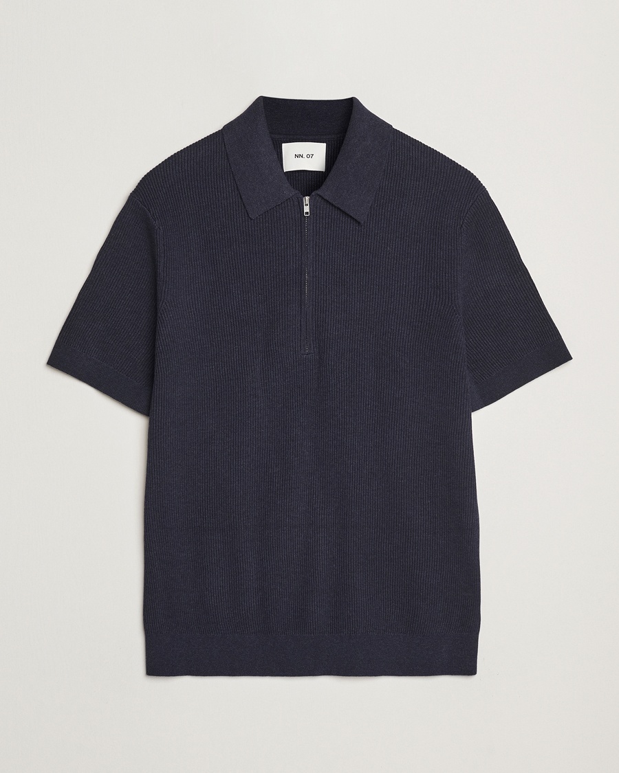 NN07 Hansie Half Zip Knitted Polo Navy Melange – Blå
