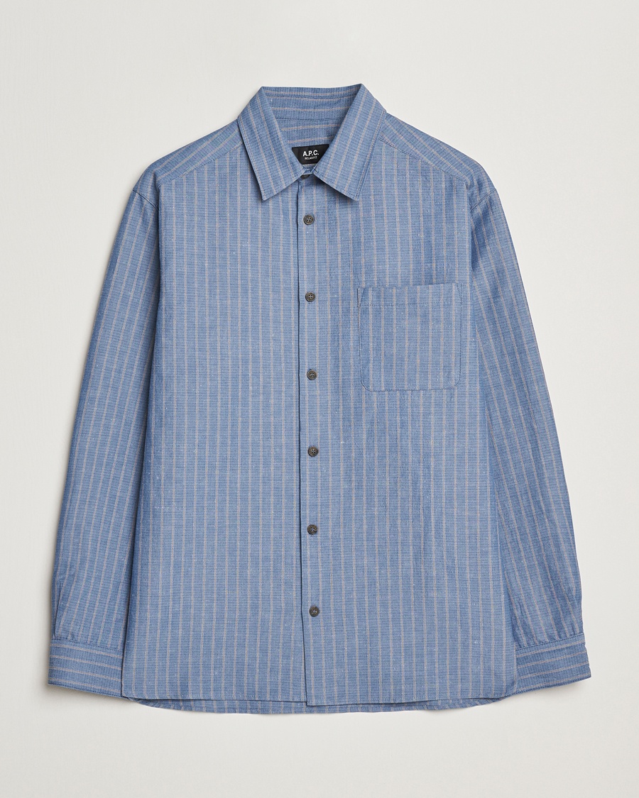 Herre | Forårsjakker | A.P.C. | Malo Cotton/Linen Striped Overshirt Blue