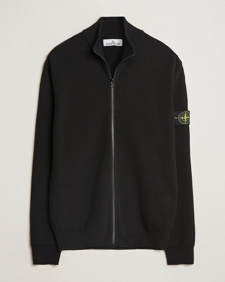 Herre | Nyheder | Stone Island | Ribbed Soft Organic Cotton Full Zip Black