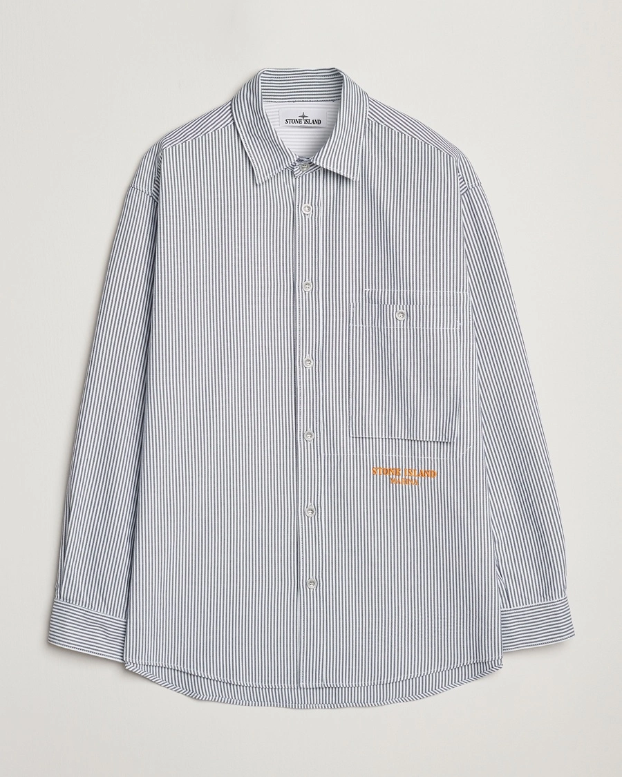 Herre |  | Stone Island | Marina Striped Oxford Cotton Overshirt Blue Marine