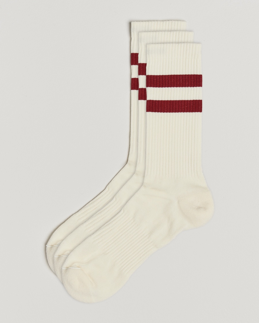 Sweyd 3-Pack Two Stripe Cotton Socks White/Red – Hvid