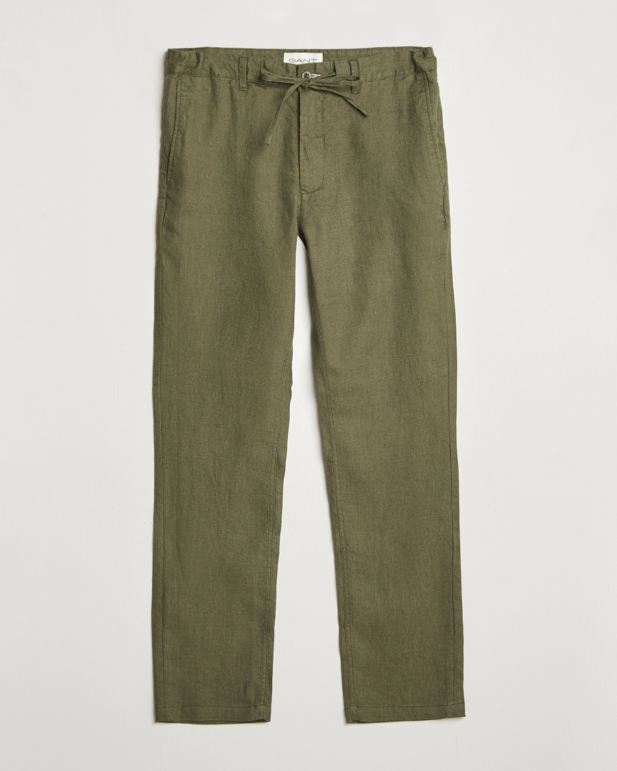 GANT Relaxed Linen Drawstring Pants Juniper Green – Grøn