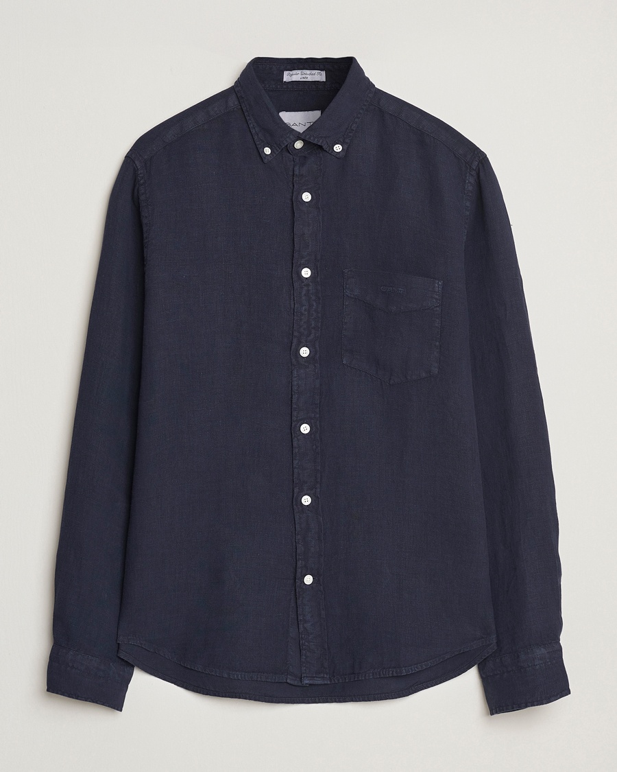 Gant Regular Fit Garment Dyed Linen Shirt Evening Blue – Blå