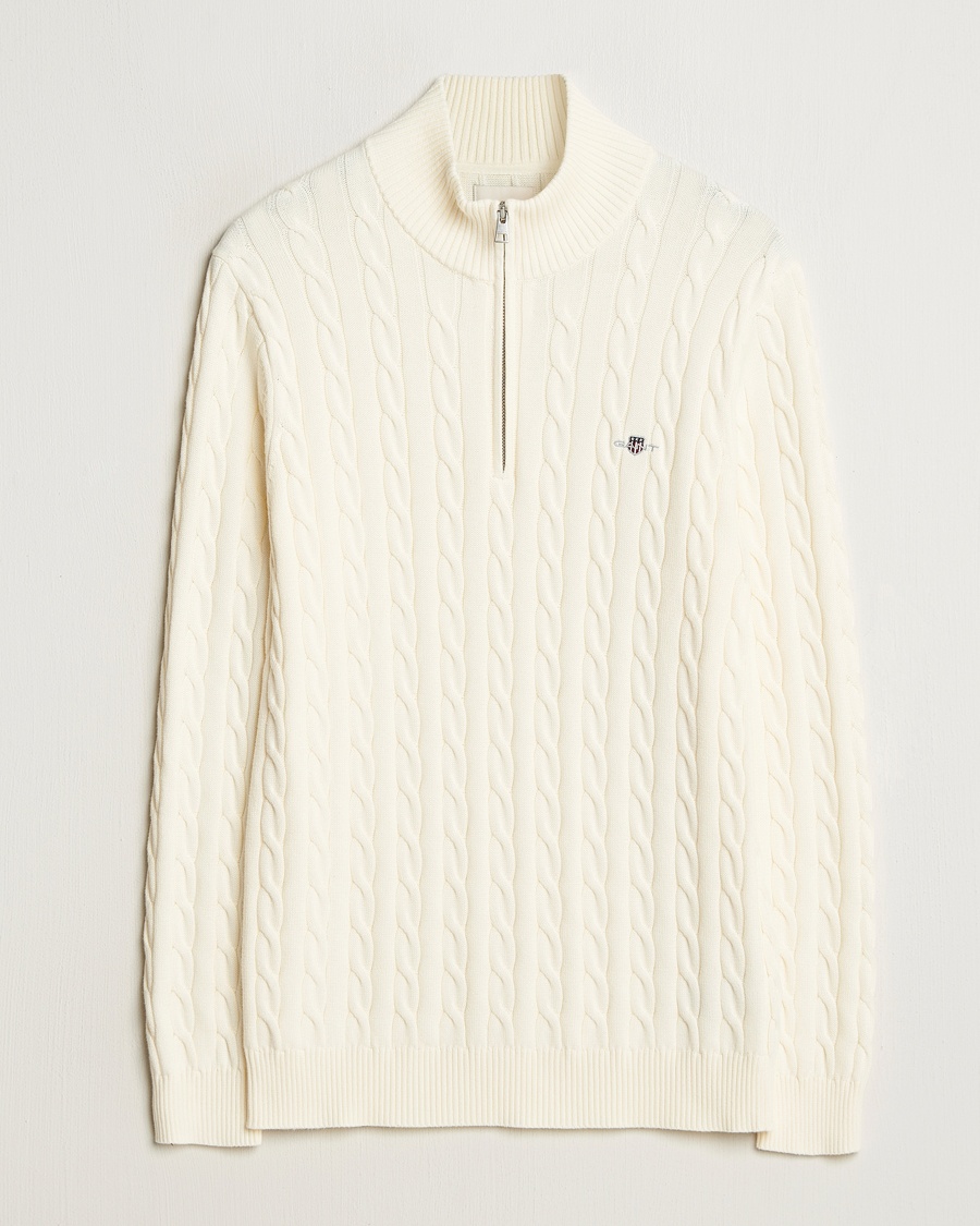 Gant Cotton Cable Half Zip Cream – Hvid