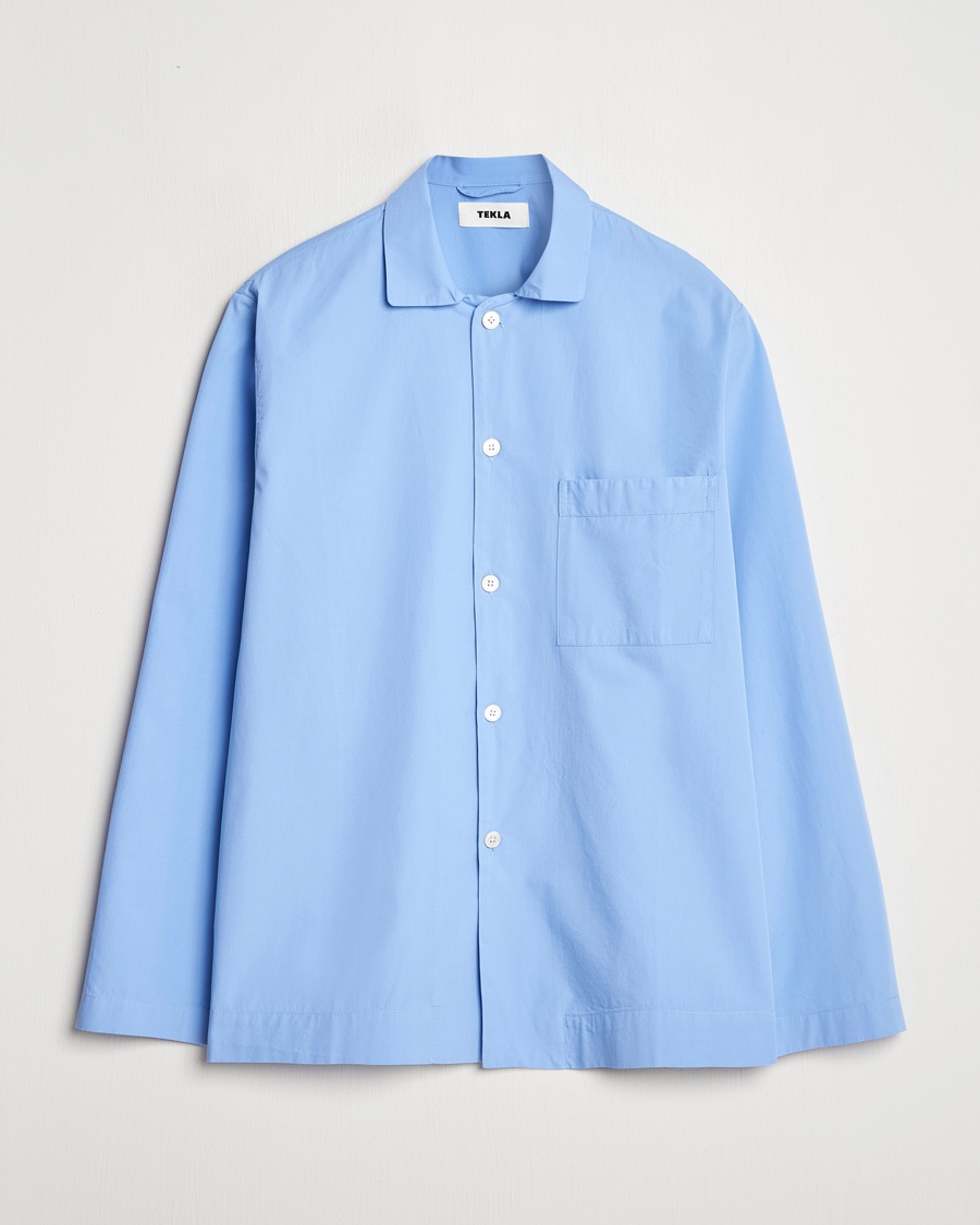 Tekla Poplin Pyjama Shirt Cornflower Blue – Blå