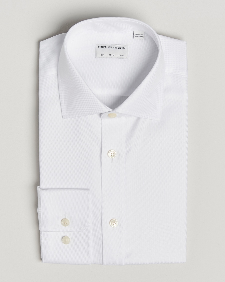 Tiger of Sweden Adley Structured Slim Fit Cut Away Shirt White – Hvid