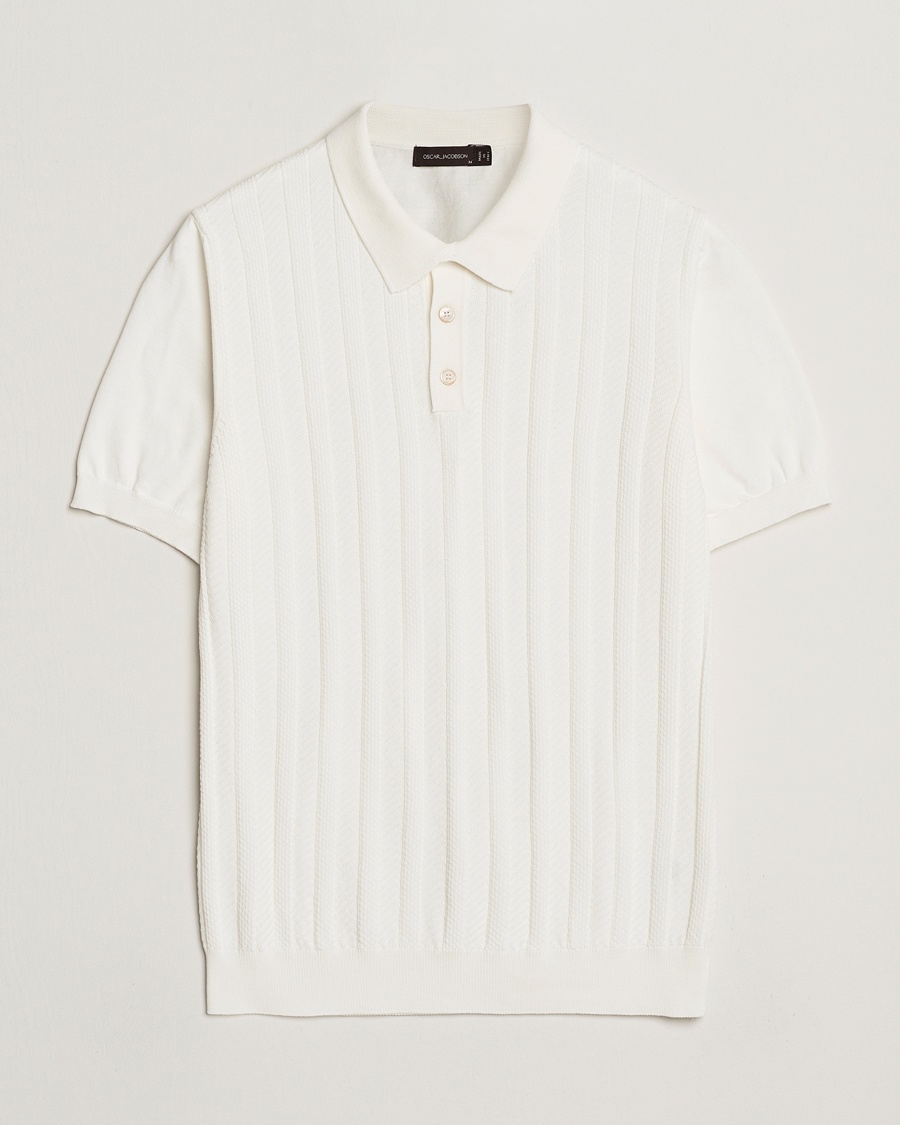 Oscar Jacobson Barto Structured Cotton Polo Snow White – Hvid