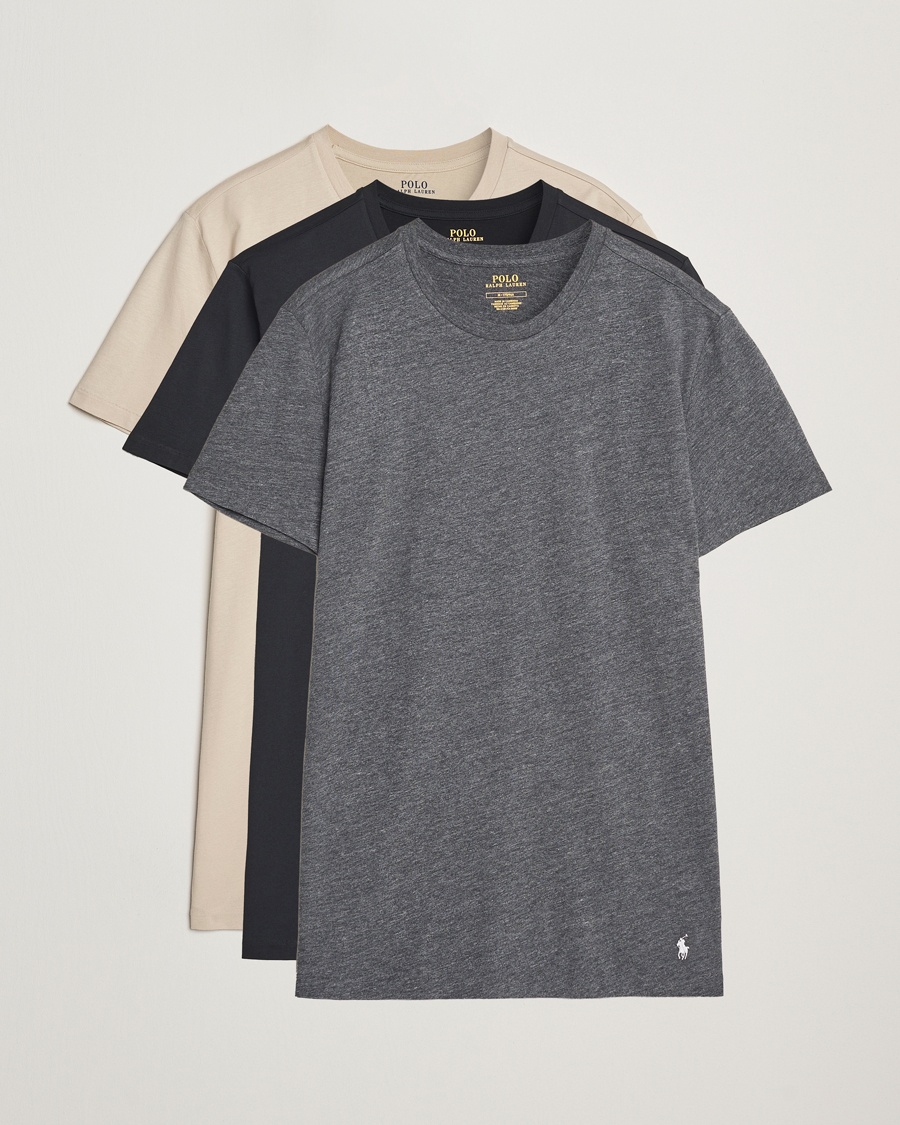 Polo Ralph Lauren 3-Pack Crew Neck T-Shirt Grey/Beige/Black – Flerfarvet
