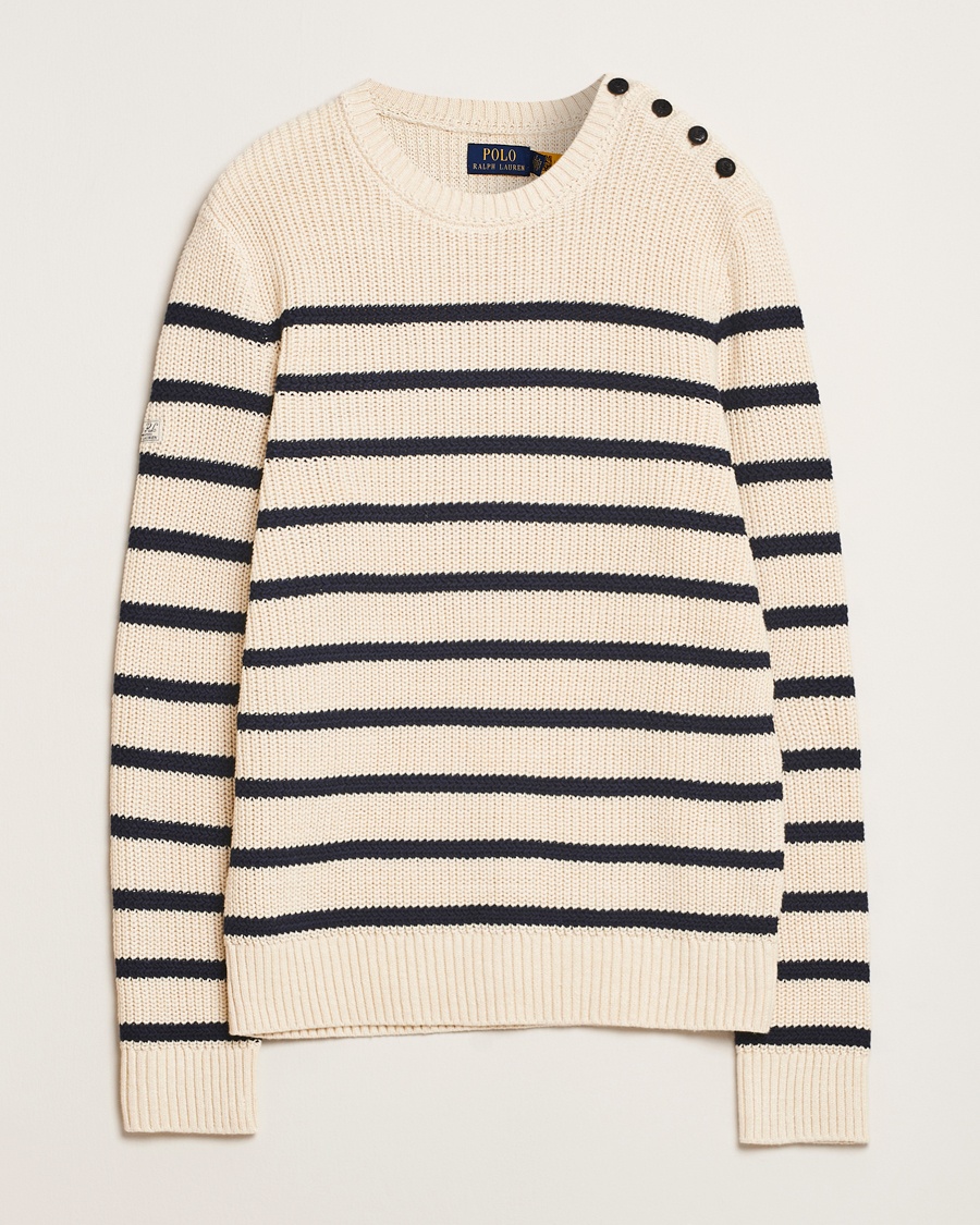 Cotton/Linen Striped Sweater Cream/Navy