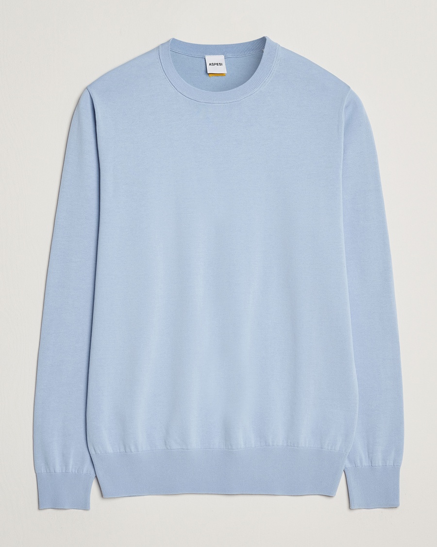 Herre |  | Aspesi | Rib Cotton Crew Neck Light Blue