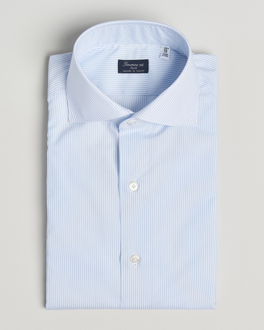 Herre | | Finamore Napoli | Milano Slim Zephyr Stripe Shirt Light Blue
