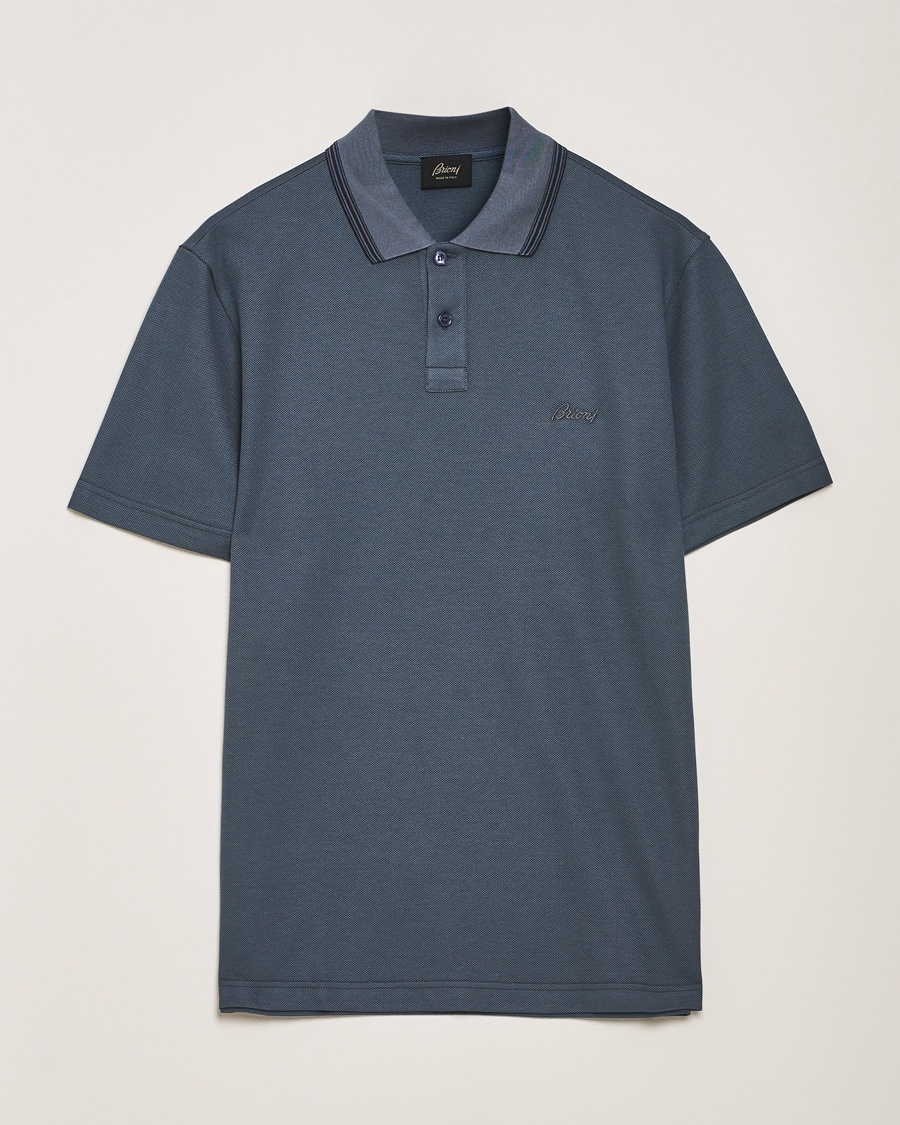 Herre |  | Brioni | Short Sleeve Cotton Piquet Polo  Green
