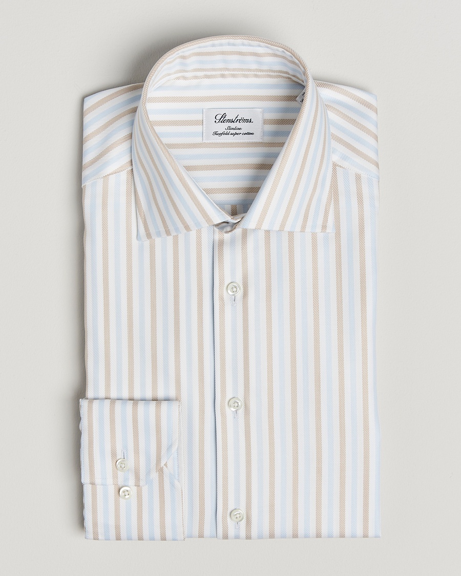 Herre | | Stenströms | Slimline Multi Striped Twill Shirt Blue/Beige