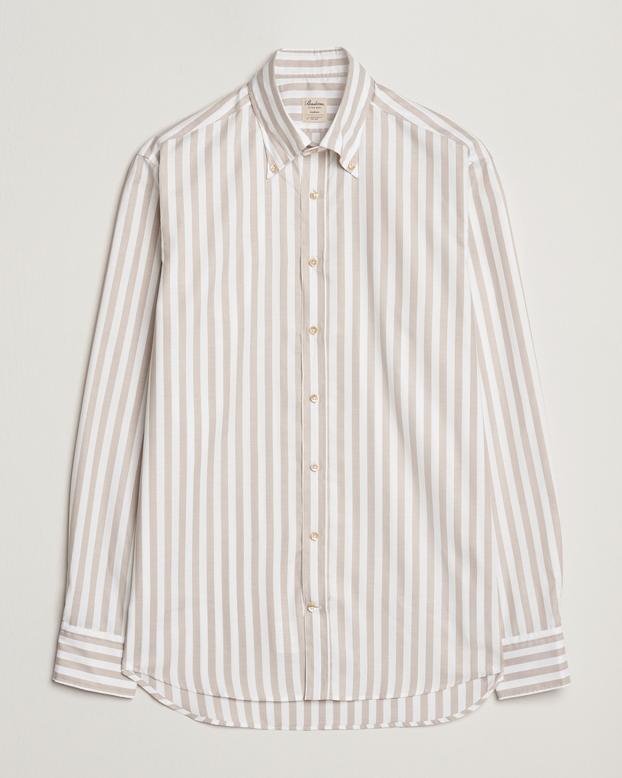 Herre | | Stenströms | Fitted Body Wide Stripe Oxford Shirt Beige