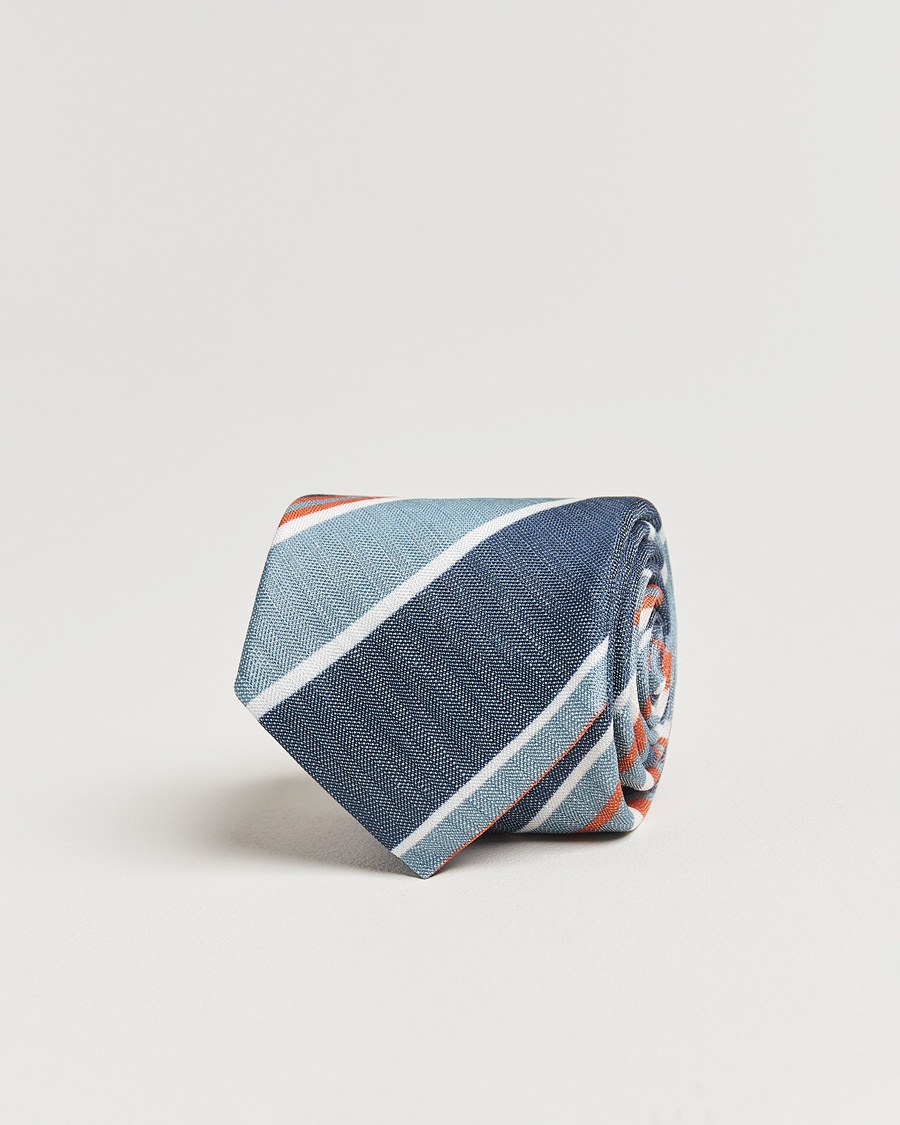 Herre |  | Stenströms | Silk/Linen Mutli Striped Tie Blue
