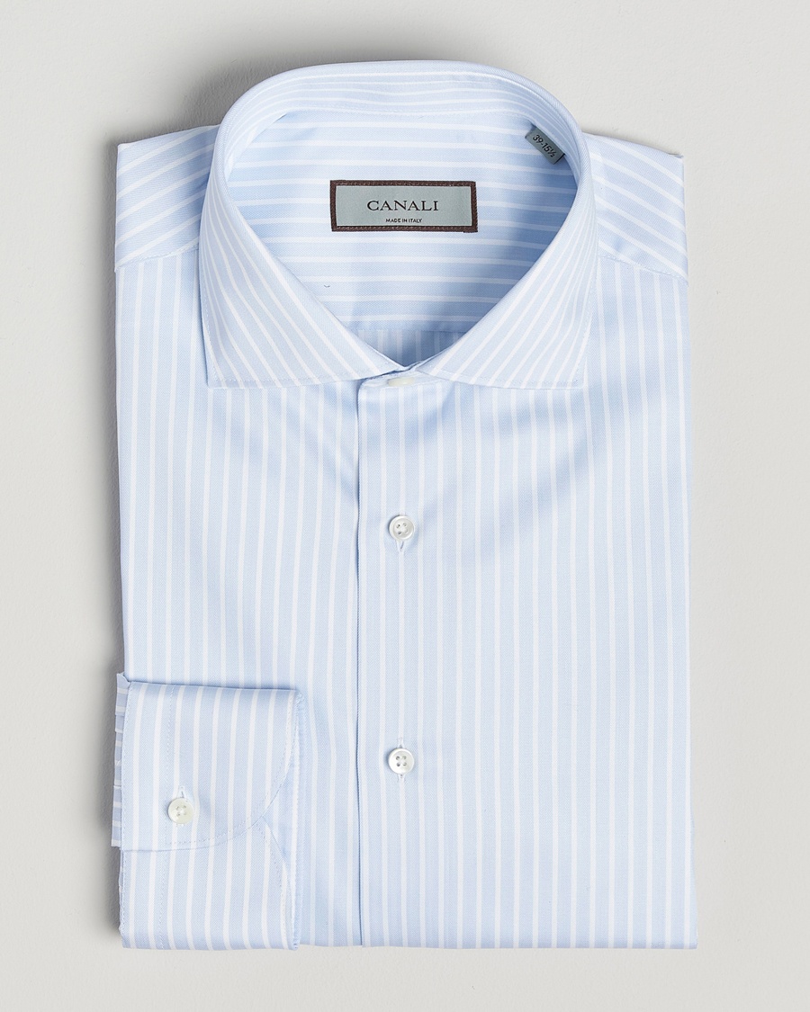 Herre | | Canali | Slim Fit Striped Cotton Shirt Light Blue