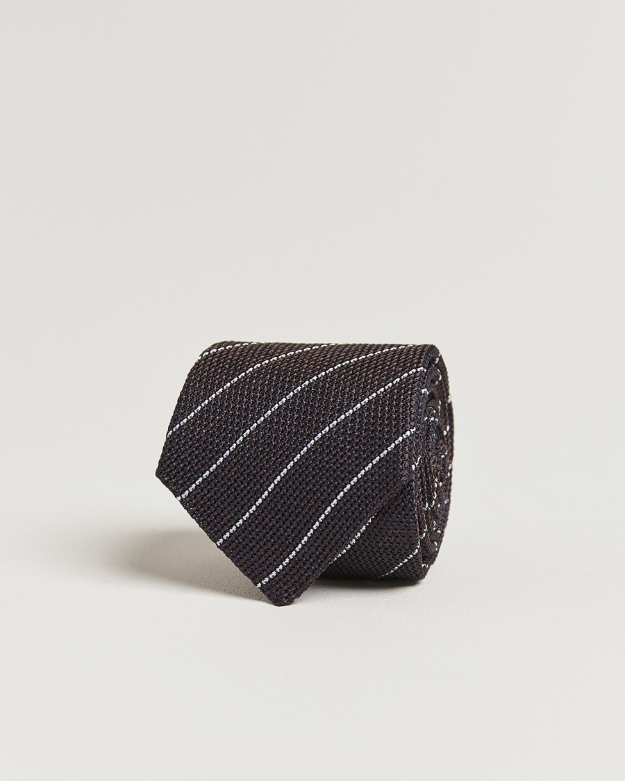Herre |  | Canali | Garza Regimental Stripe Silk Tie Dark Brown
