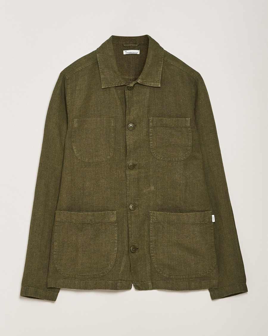 KnowledgeCotton Apparel Linen Overshirt Burnt Olive – Grøn