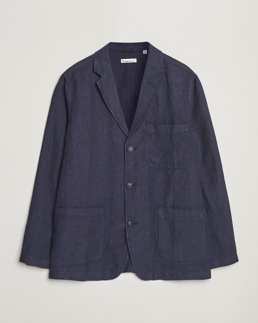 KnowledgeCotton Apparel Linen Blazer Total Eclipse – Blå