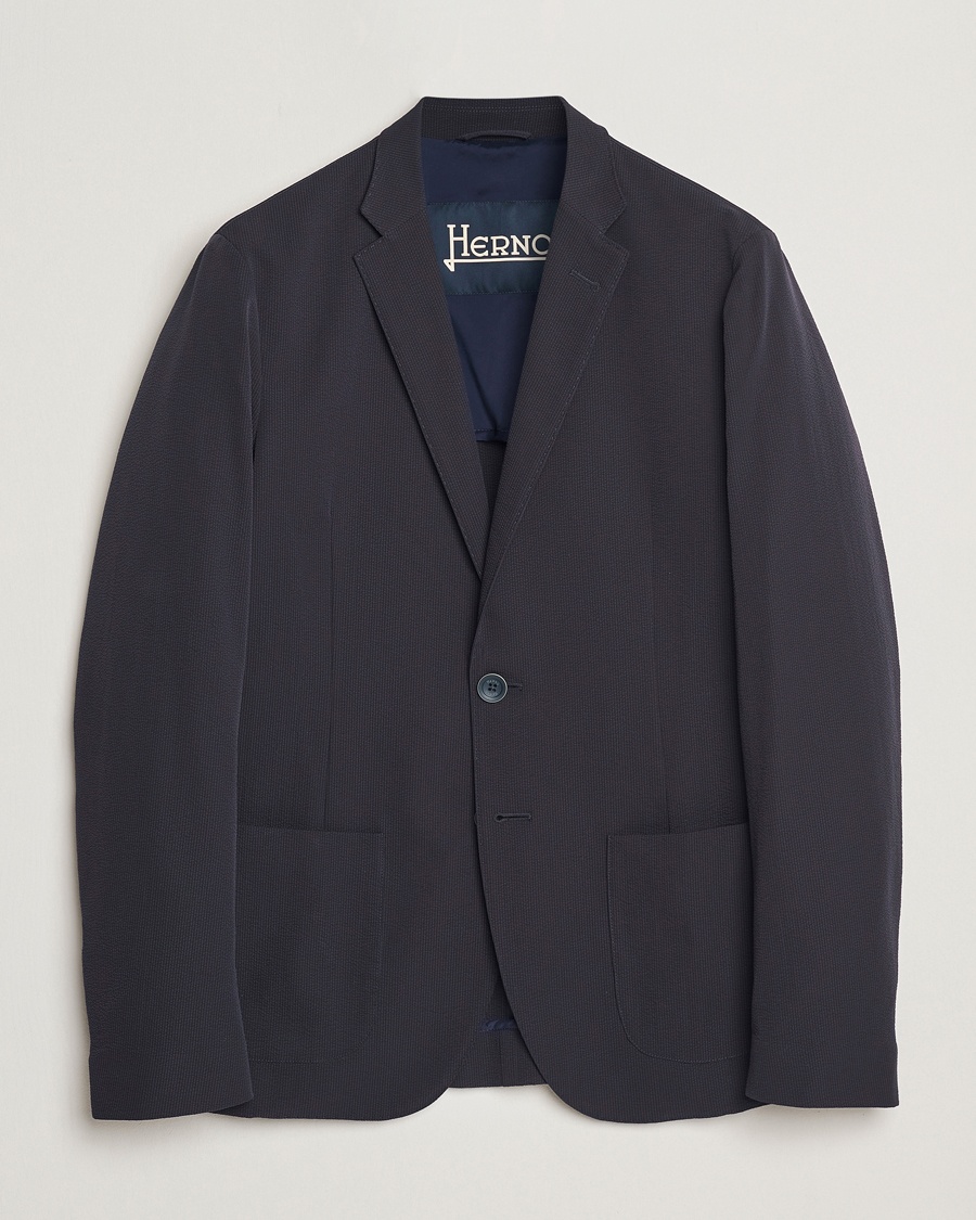 Herno Seersucker Blazer Navy – Blå