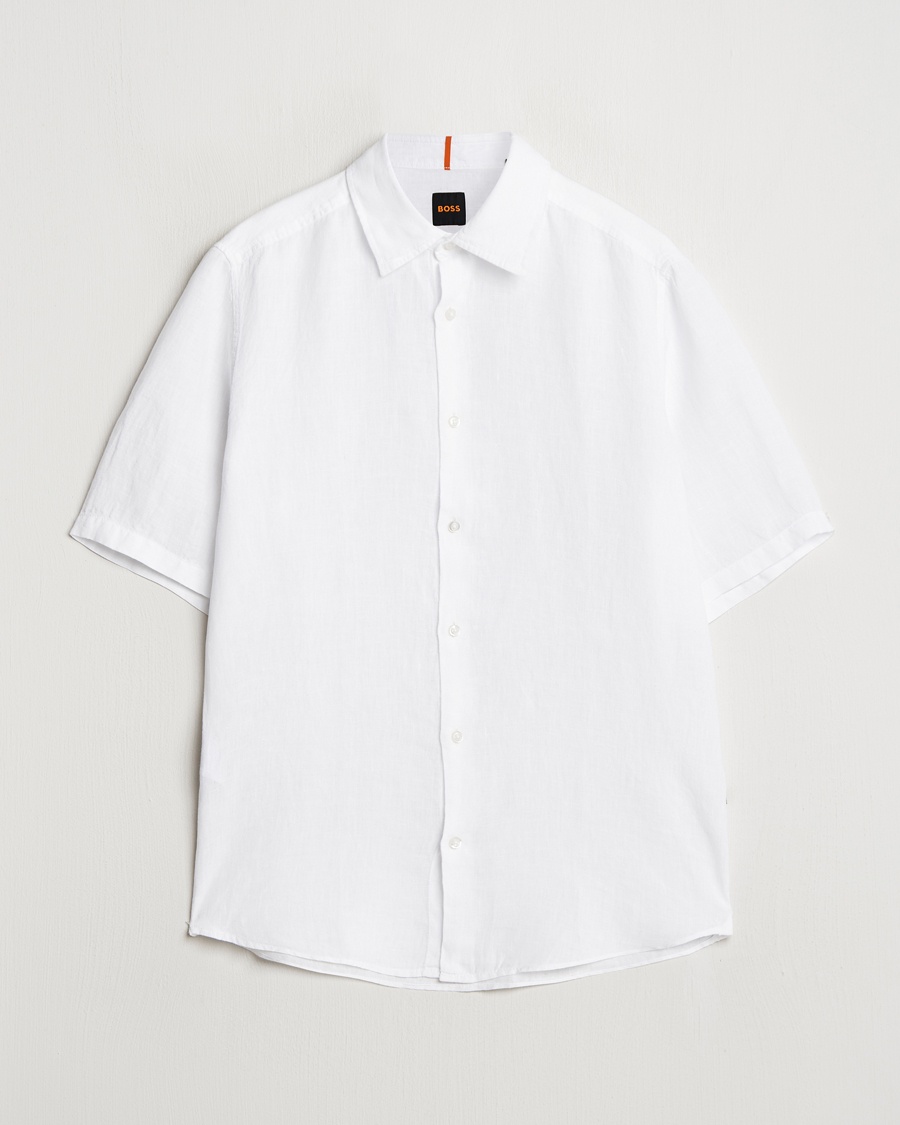 BOSS ORANGE Rash Linen Short Sleeve Shirt White – Hvid