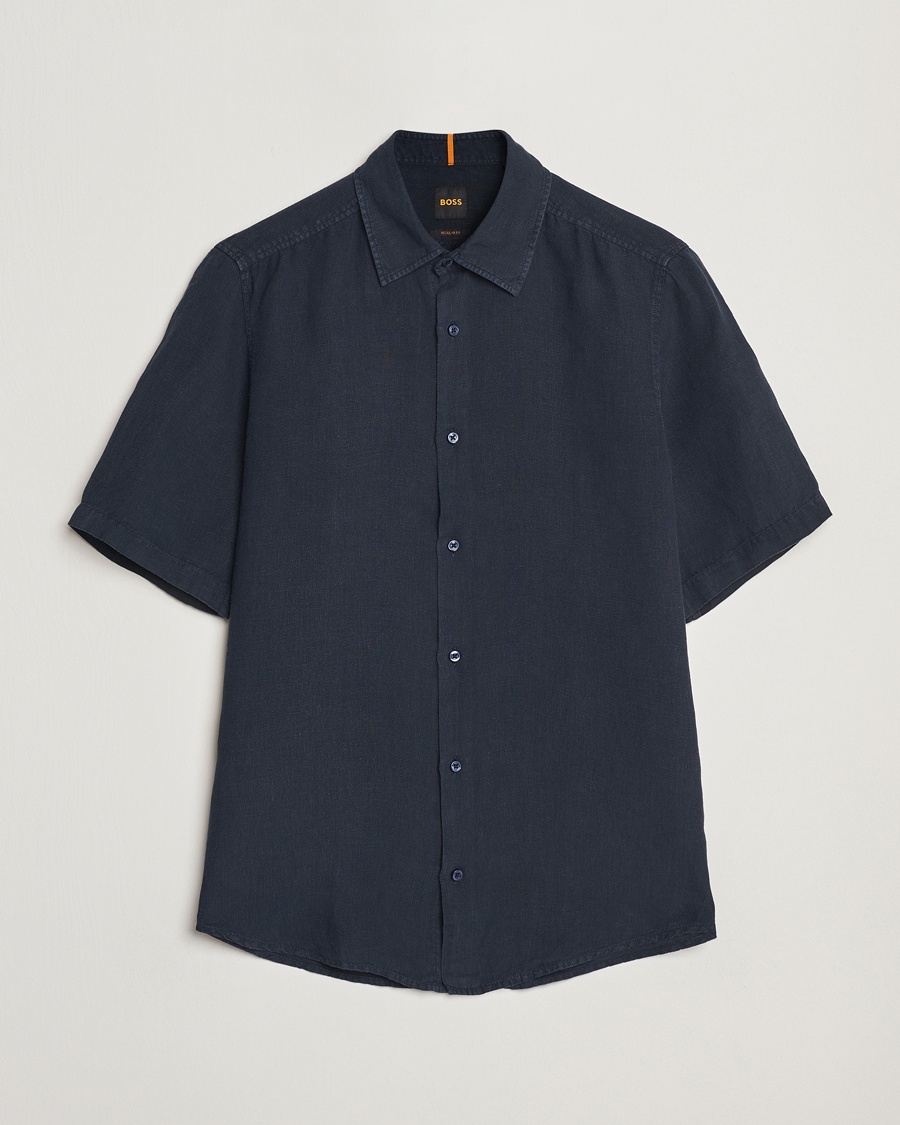 BOSS ORANGE Rash Linen Short Sleeve Shirt Dark Blue – Blå