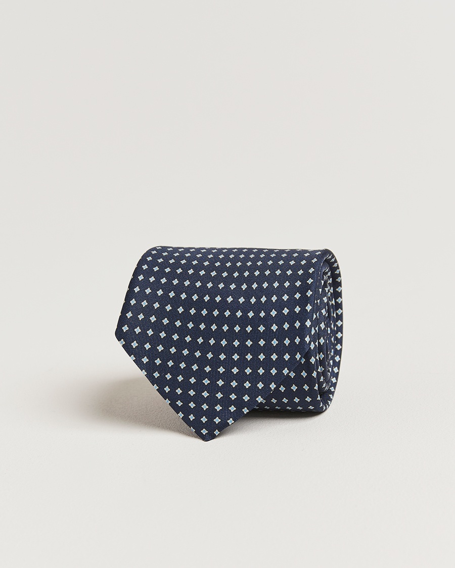 Herre |  | Stenströms | Printed Silk Tie 7,5cm Navy