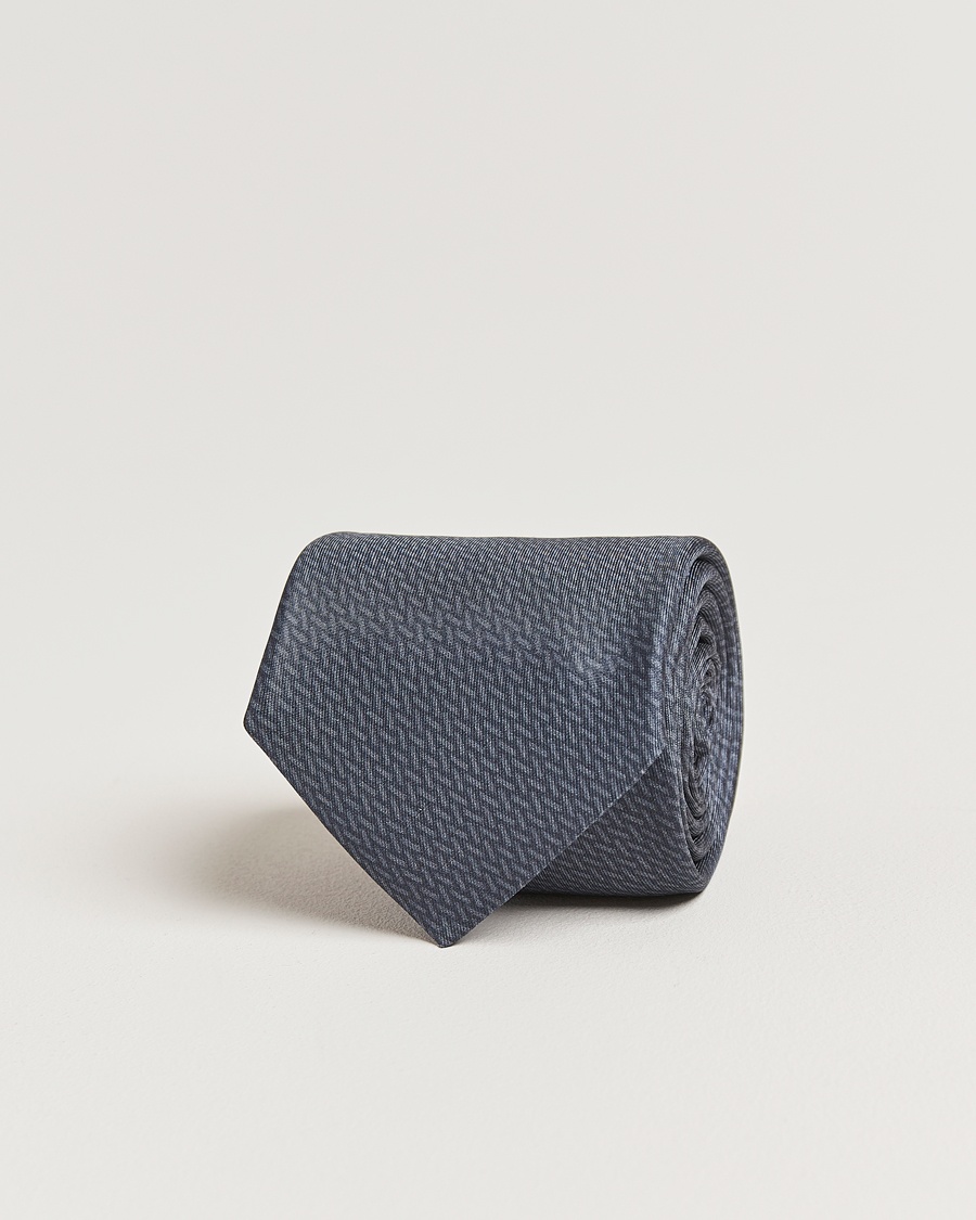 Stenströms Printed Silk Tie 7,5cm Mid Grey – Grå