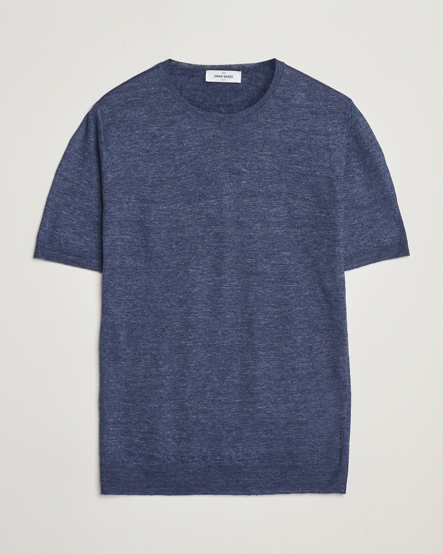 Gran Sasso Knitted Linen T-Shirt Navy Melange – Blå