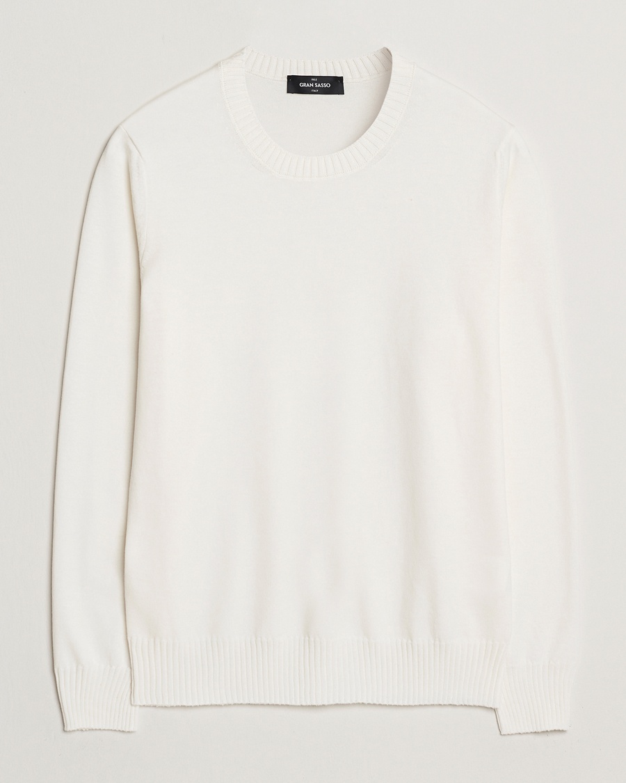 Gran Sasso Cotton/Cashmere Knitted Crew Neck Sweater Cream Melange – Hvid