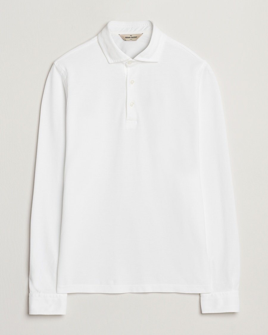 Gran Sasso Washed Long Sleeve Polo White – Hvid