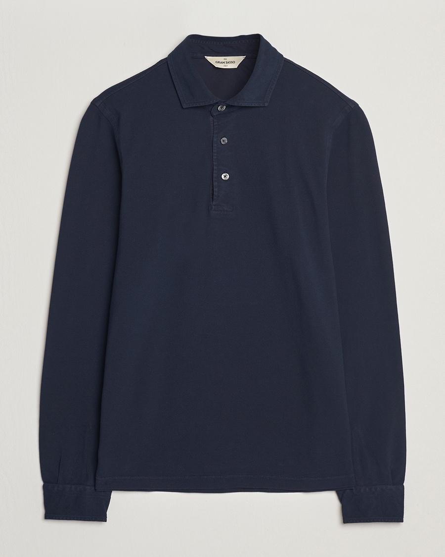 Gran Sasso Washed Long Sleeve Polo Navy – Blå