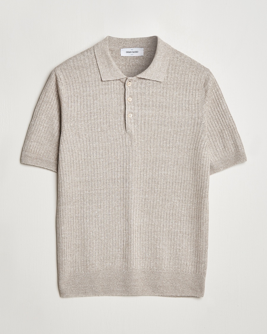 Herre | | Gran Sasso | Linen/Cotton Structured Knitted Polo Beige Melange