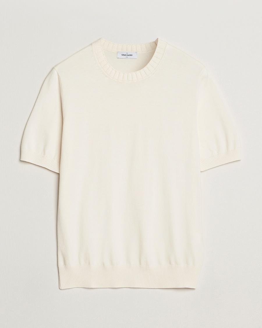 Gran Sasso Cotton Heavy Knitted Crew Neck T-Shirt Cream – Hvid