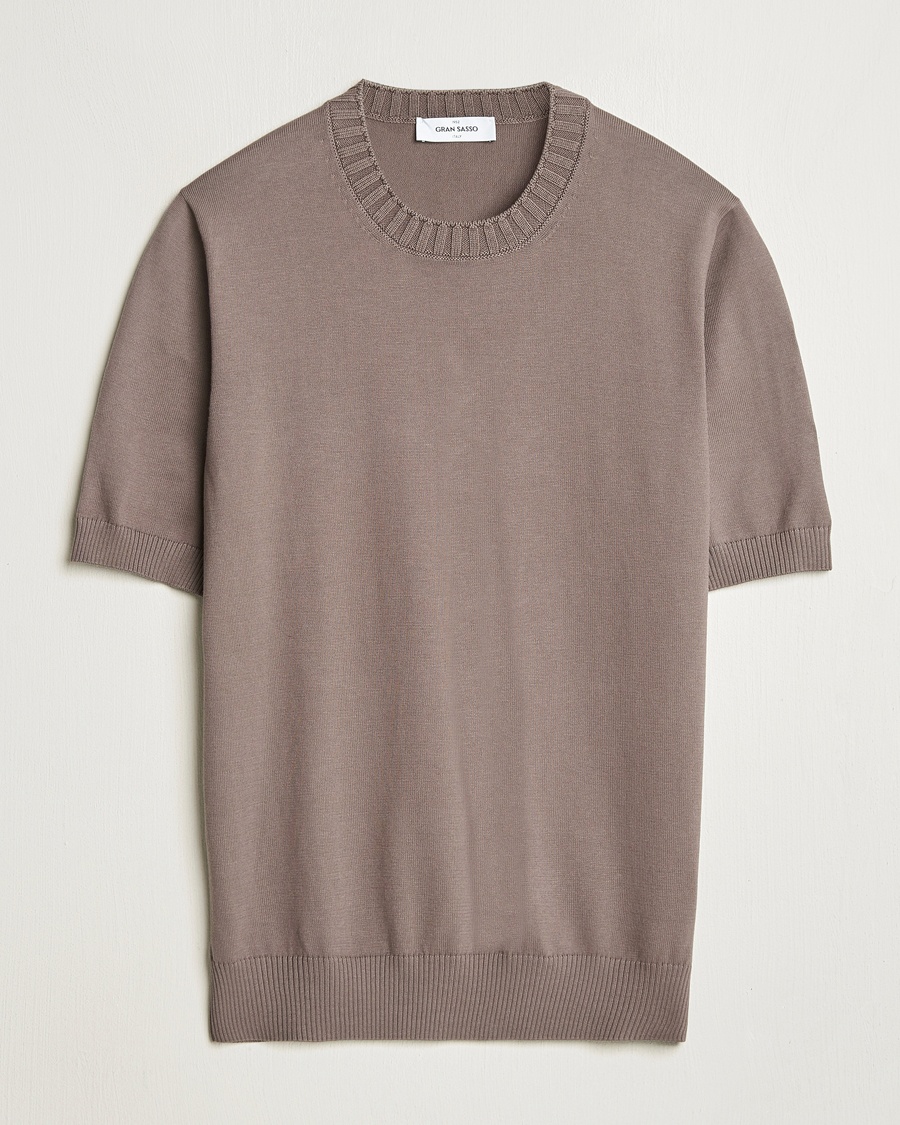 Gran Sasso Cotton Heavy Knitted Crew Neck T-Shirt Brown – Brun