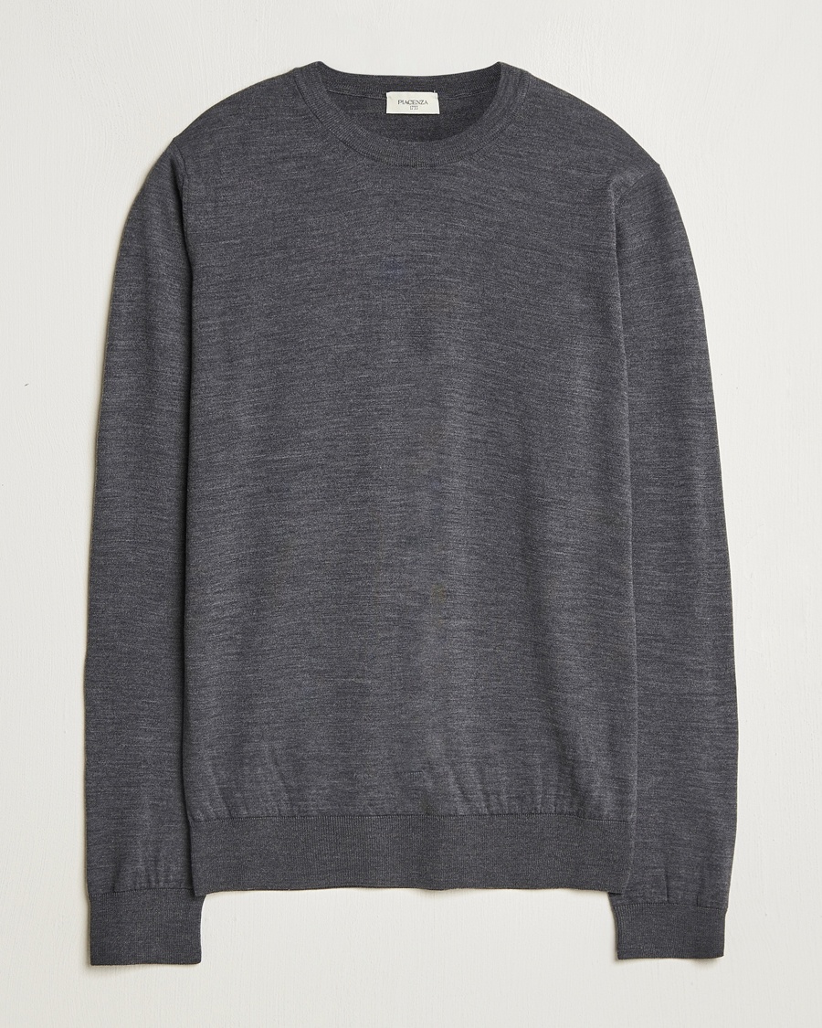 Piacenza Cashmere Merino Wool Crew Neck Sweater Charcoal – Grå