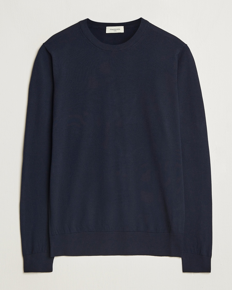 Piacenza Cashmere Merino Wool Crew Neck Sweater Navy – Blå