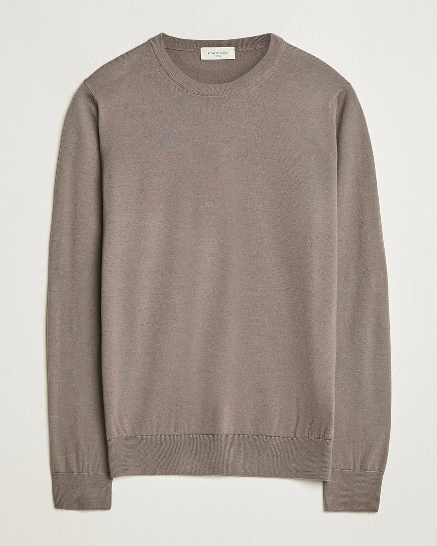 Piacenza Cashmere Merino Wool Crew Neck Sweater Taupe – Brun