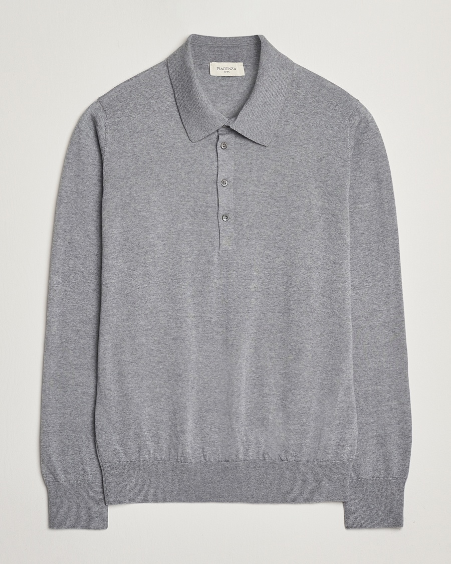 Piacenza Cashmere Merino Wool Long Sleeve Polo Light Grey – Grå