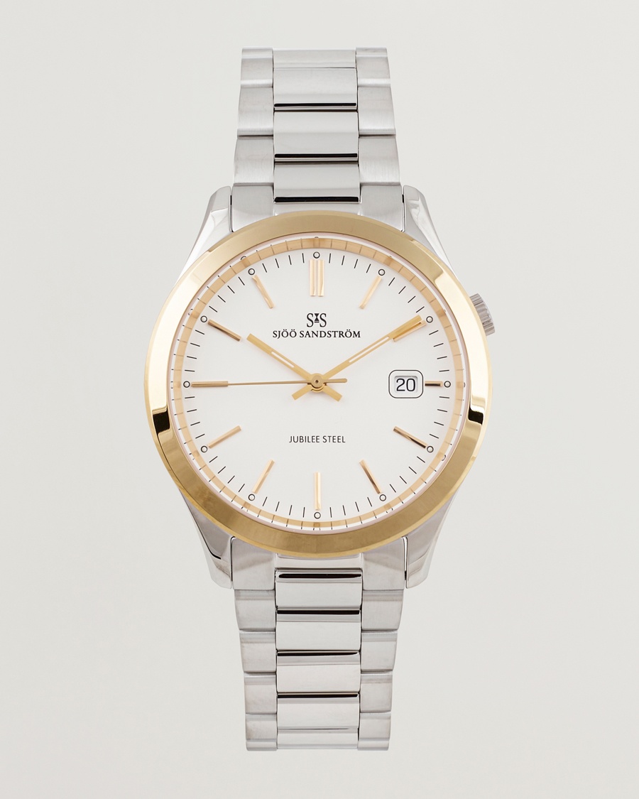 Sjöö Sandström Jubilee Steel Quartz 40mm Gold Bezel White/Steel – Sølv