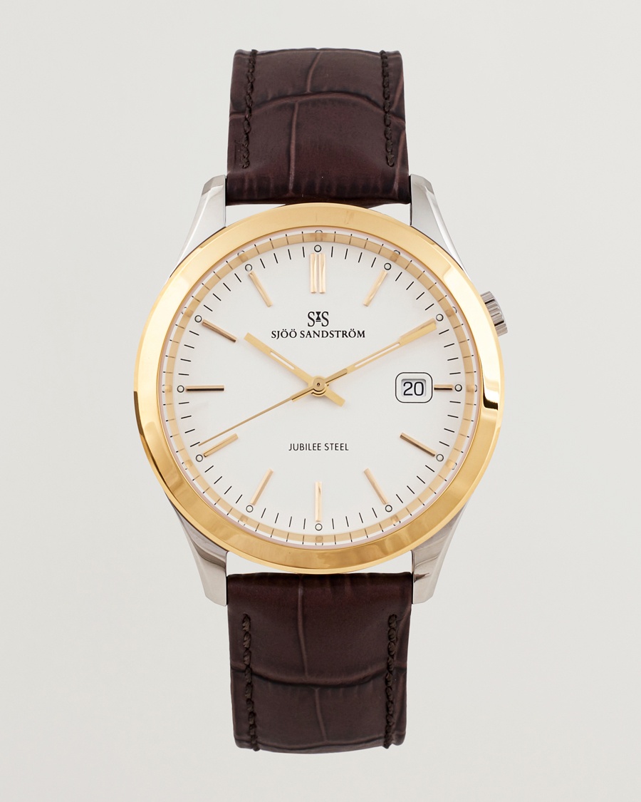 Sjöö Sandström Jubilee Steel Quartz 40mm Gold Bezel White/Brown Calf – Brun