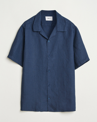 Herre | Nye produktbilleder | NN07 | Julio Linen Resort Shirt Navy Blue