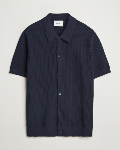 Herre | Nyheder | NN07 | Nolan Knitted Short Sleeve Shirt Navy Blue